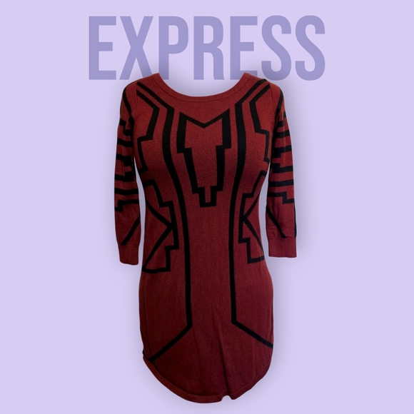 Express Dresses & Skirts - HP🎉 Express Geometric Print Maroon Sweater Dress - Size SP
